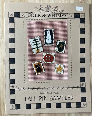 Folk & Whimsy Pattern FOLKART NEEDLE PUNCH ~ 6 Designs Fall Pin Sampler - Image 1 of 3