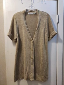 Liz Claiborne Women's Gold Knit Short Sleeve Sweater Size L. P-T-P:22in - Picture 1 of 3