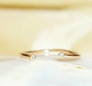 Goldring Offen Weißer Stein 14K Verlobungsdiamant Damen Dünner Ring - Bild 1 von 12