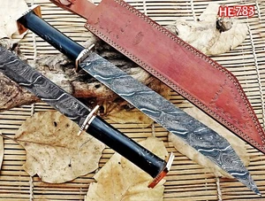 HUNTEX Custom Handmade Damascus Blade, Buffalo Horn,50cm Exotic Sheepsfoot Knife - Picture 1 of 11