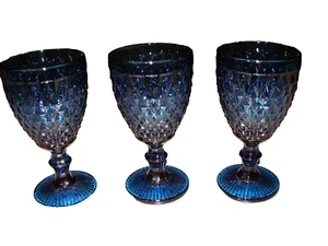 (3) Vintage Diamond Faceted Footed Wine Glasses or Water Goblets Mid Century!!! - Picture 1 of 13