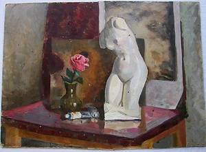 Ukrainian Soviet Oil Painting still life art studio sculpture of Venus  - Picture 1 of 5