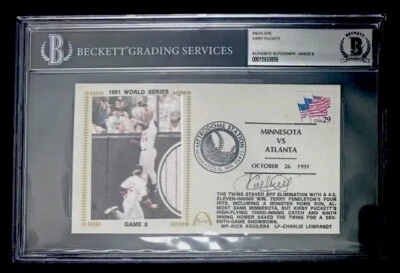 Kirby Puckett Signed FDC First Day Cover Envelope BAS 8 Encapsulated Twins HOF - Image 1 of 4
