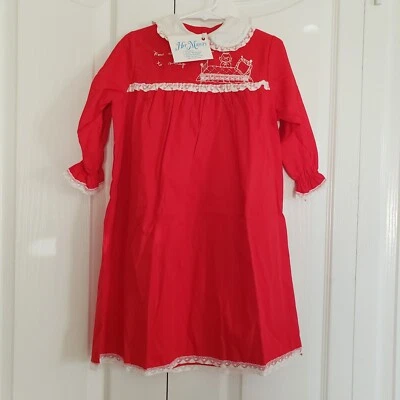 NOS Vtg 50s Her Majesty Red Cotton Long Sleeve Toddler Girls Dress Nightgown 3T - Image 1 of 4