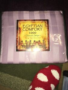 EGYPTIAN COMFORT 1000 SHEET SET DAMASK STRIPE LAVENDER KING SIZE NEW IN PACK