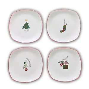 Fitz & Floyd, Felices Fiestas, 8" Platos Cuadrados Redondeados de Ensalada o Merienda, Juego de 4 - Imagen 1 de 3