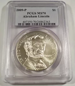 2009-P PCGS MS70 SILVER DOLLAR ABRAHAM LINCOLN COMMEMORATIVE S$1 MS 70 - Picture 1 of 4
