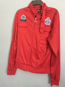 VintageOld Skool Vintage Mens 2XL Red Zip Up Long Sleeve Embroidered Logo Jacket - Picture 1 of 3