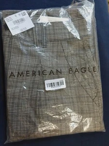 American Eagle Womens Plaid Pants 14 Short Super High Rise Wide Leg 32 Waist NWT - Picture 1 of 12