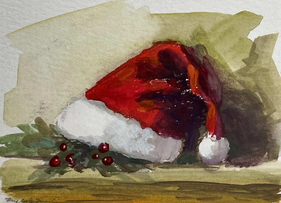 ACEO Original Art, Christmas, Santa Clause, Winter, Holiday, Gouache - image 1 of 1