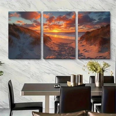 3pcs Crantock Beach Sunset Sand Dunes . Wall Art Canvas  Unframed/Framed - Image 1 of 4