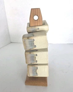 Vintage Rudolfo Padilla Kaffeetassen 6 Stück stapelbar mit Tropfglasur & Holzständer - Bild 1 von 23