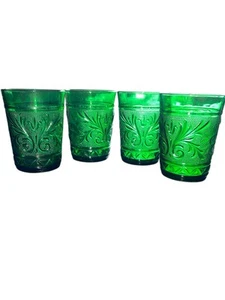 4er Set Vintage Anchor Hocking Smaragdgrün 8 Unzen Saftgläser 4" hoch - Bild 1 von 4