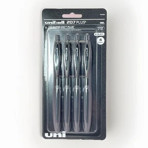 Uniball Signo 207+ Gel Pen 4 Pack 0.7mm Medium Black Pens Gel Ink Pens Office - Picture 1 of 6