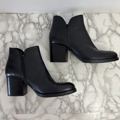 "Bota de mujer BORN talla 9,5 Olivia botín al tobillo de cuero negro con cremallera de 3"" tacón bloque" Foto 1 de 4