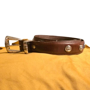 Cintura vintage Nocona vera pelle western conchiglie e fibbia 34" marrone - Foto 1 di 8