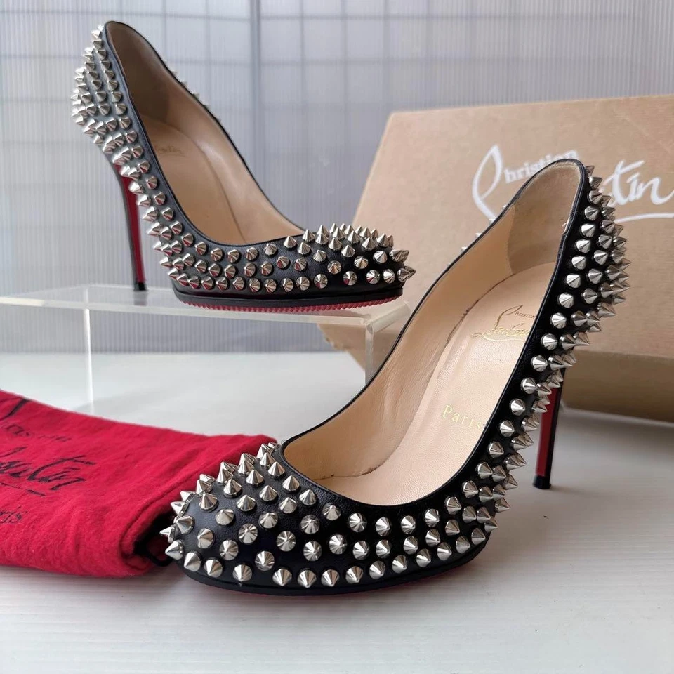 Zapatos de salón Christian Louboutin tachuelas de cuero negro EU36.5 US6.5 FIFI SPIKES 100 Foto 1 de 4