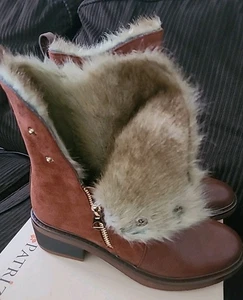 Patrizia by Spring Step Rust Faux Fur Lined Leather Zip Boots Size 42 - Picture 1 of 5