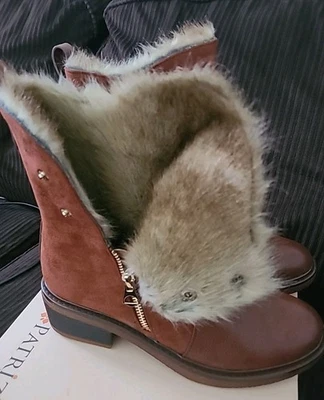 Patrizia by Spring Step Rust Faux Fur Lined Leather Zip Boots Size 42 - Image 1 of 4