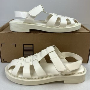 Zara Womens Flat Leather Fishermans Sandal Ivory Size US 6.5 EU 37 Hook & Loop - Picture 1 of 11