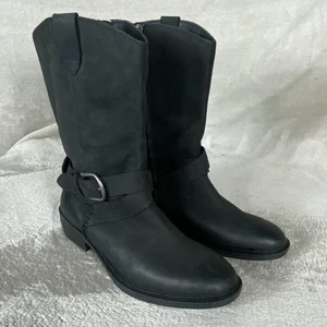 UGG Stiefel Damengröße 9 schwarz Leder Harness Moto halbhoch seitlicher Reißverschluss Schnalle - Bild 1 von 10