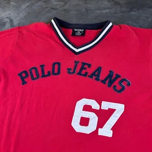 Polo Jeans Co Ralph Lauren Red V Neck T Shirt Vintage Retro Mens Extra Large - Picture 1 of 10