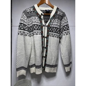 Cárdigan Suéter Vintage Nordic Fair Isle Lana Mediano Para Hombre Años 90 Negro/Marfil - Imagen 1 de 9