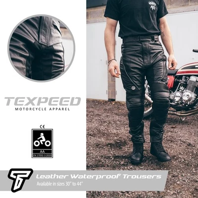 Waterproof Leather Motorbike Motorcycle Trousers With CE Armour Biker Racing - Image 1 of 4