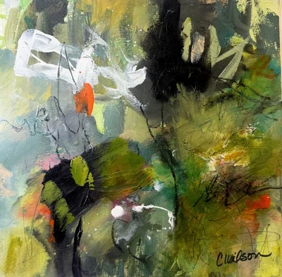 Papel Galería Pintura Abstracta Paisaje Original 2 12x12 Firmado Foto 1 de 4