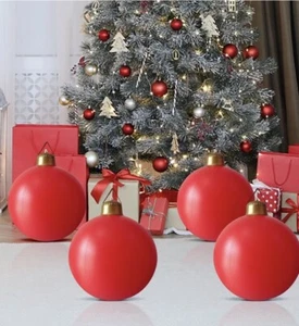 Red Inflatable Christmas Ball Ornaments Outdoor,12 Inch Xmas Large Blow up Yard - Picture 1 of 4