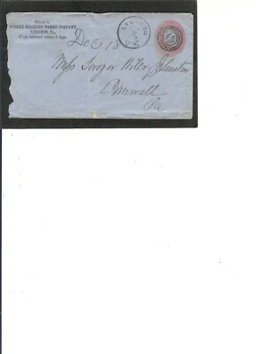 US ENTIRE  #U60 Return "Weimer Machine Works Co., Lebanon, PA." 11-2-1883 Target - Image 1 of 2