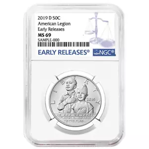 2019-D UNC 50c American Legion 100th Ann Half Dollar NGC MS69 ER Blue Label - Picture 1 of 2