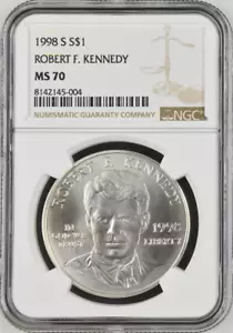 :1998-S 1$ Robert Kennedy Commemorative Silver Dollar NGC MS70 Top Pop Rarity R3 - Picture 1 of 2