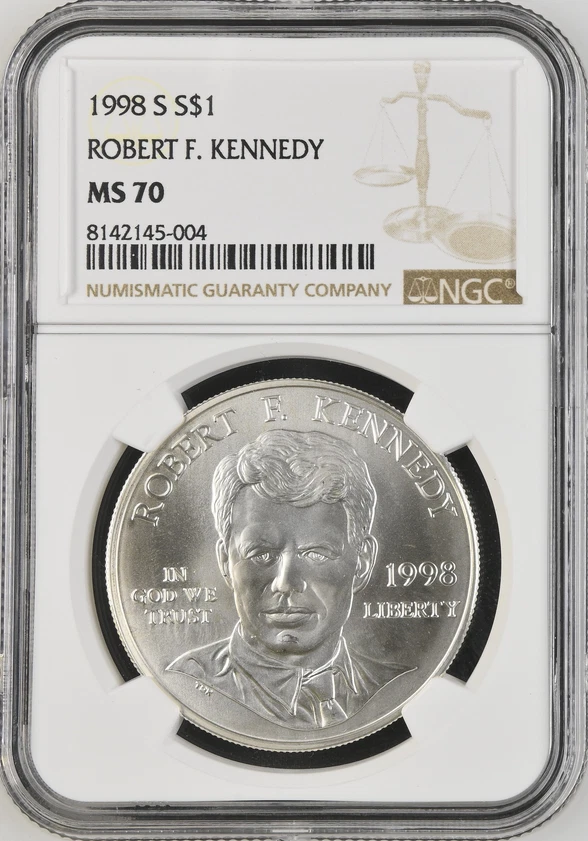 :1998-S 1$ Robert Kennedy Commemorative Silver Dollar NGC MS70 Top Pop Rarity R3 - Image 1 of 2