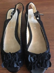 Michelle D Black Leather Open Toe 1.5 Wedge Heels Women's Size 6.5M - Bild 1 von 12