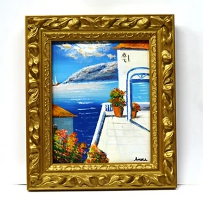 VILLA MEDITERRÁNEA VISTA AL MAR 10" PINTURA AL ÓLEO PINTADA A MANO DECORACIÓN ARTE REGALO 486 - Imagen 1 de 3