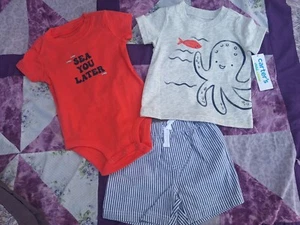 Carter's 3-6 Mo 3 Piece Baby Boy Outfit T-Shirt,Bodysuit,Shorts Nwt (Eb5) - Picture 1 of 4
