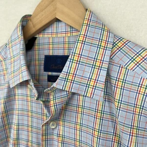 DAVID DONAHUE Shirt M 15.5 Fusion Performance Dress Plaid Button Up Twill Blue - Picture 1 of 15