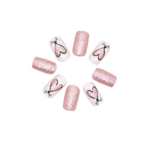 Luluizy Reusable Press On Nails Medium Square Glitter 24 Nail Tips 5 Accessories - Picture 1 of 7