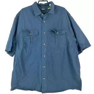 Cabelas Shirt Men's XL Short Sleeve Button Down Pockets Outdoor Cotton Logo Blue - Picture 1 of 8