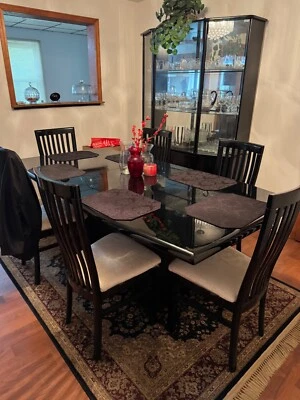 i am selling a dining set, six chairs, china cabnet and crystals. Slightly Used - Image 1 of 4