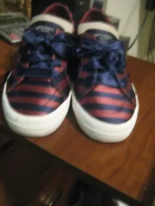 Sperry 8.5 Pink & Blue Striped Sneaker Shoes EUC LKN - Picture 1 of 1
