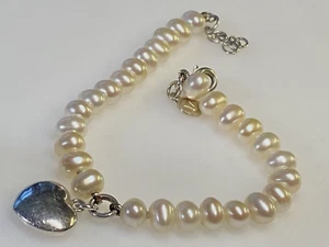 Vincenza Sterling Silver bracelet 925 Freshwater Pearl heart charm 12.63g - Picture 1 of 7