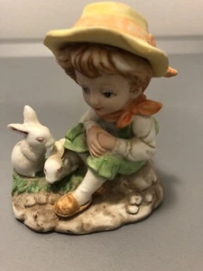 PORCELAIN BOY WITH BUNNIES FIGURINE RABBITS BUNNY COLLECTOR - Bild 1 von 5