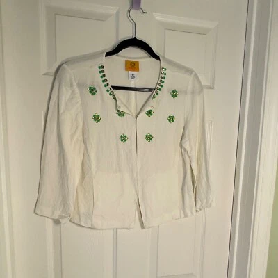 Ruby Rd Petites Women’s 10P White Linen Blend Cropped Jacket Beaded - Image 1 of 4