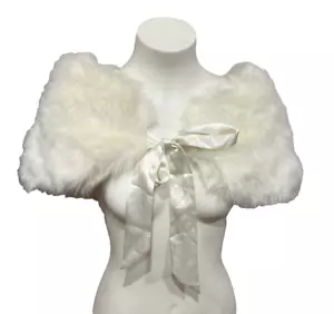 Faux Fur lined Shawl White With Ribbon Tie Vintage (Model Size 12) Women's VGC - Picture 1 of 10