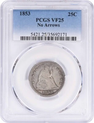 1853 Liberty Seated Quarter No Arrows VF25 PCGS - Image 1 of 2