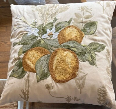 Pottery Barn Throw Pillow with Embroidered Pears  ZZ536 - Image 1 of 4