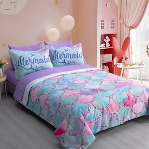Wajade Kid Mermaid Scale Comforter Bedding Set Full Size, Colorful Rainbow 3D... - Picture 1 of 7