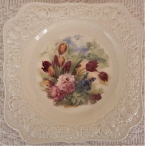 Crown Ducal Salad Plate Fruit & Floral Florentine Shape Square 8 1/4” - Picture 1 of 11